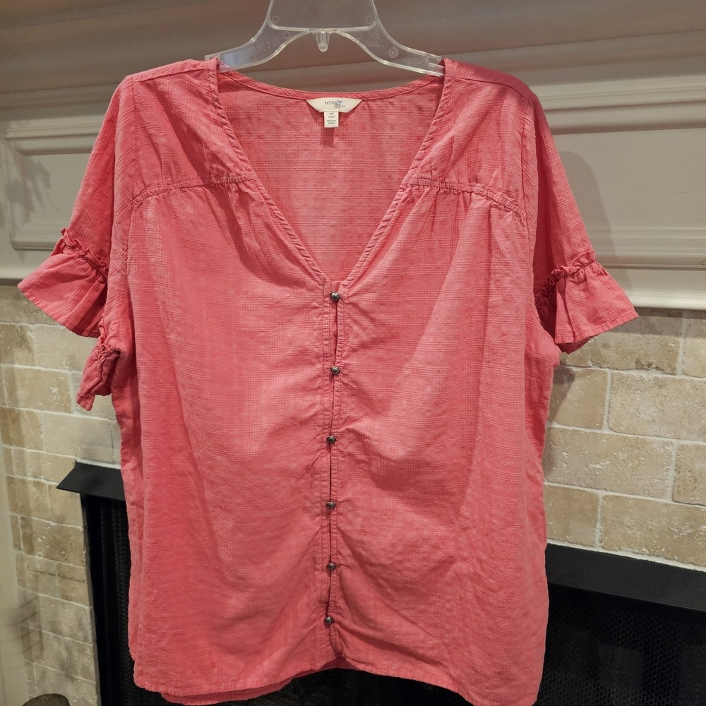 Terra & Sky Pink 0X (14W) Womens Ruffled Button Down Blouse Plus Size
